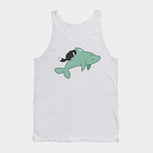 Dolphin and Black Tuxedo Cat Tank Top